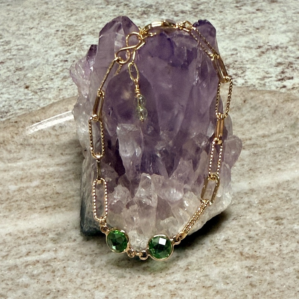 Gold-Filled Peridot Green Bracelet - August Birth Stone. - Picture 4 of 5
